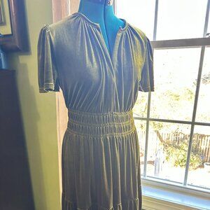 NWT Green stretch velvet tiered maxi dress